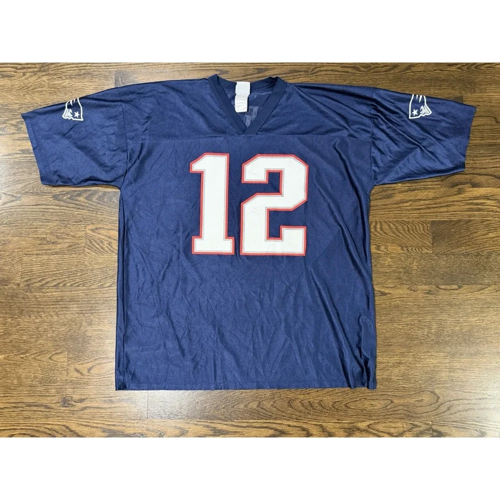 New England Patriots Football Jersey Mens XXL 2XL Navy Blue NFL Brady 12